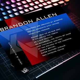 Convites Bar Mitzvah Vermelho e Azul em Qualquer Cor