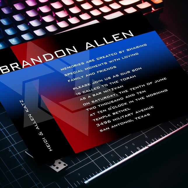 Convites Bar Mitzvah Vermelho e Azul em Qualquer Cor (Criador carregado)
