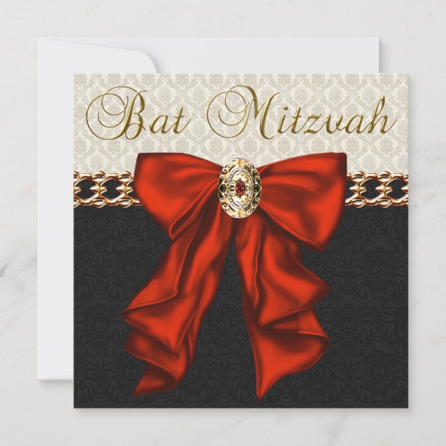 Convites Bar Mitzvah Vermelho Preto e Dourado (Frente)