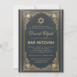 Convites Bar Mitzvah Vintage Estrela Dourada Azul Escuro El
