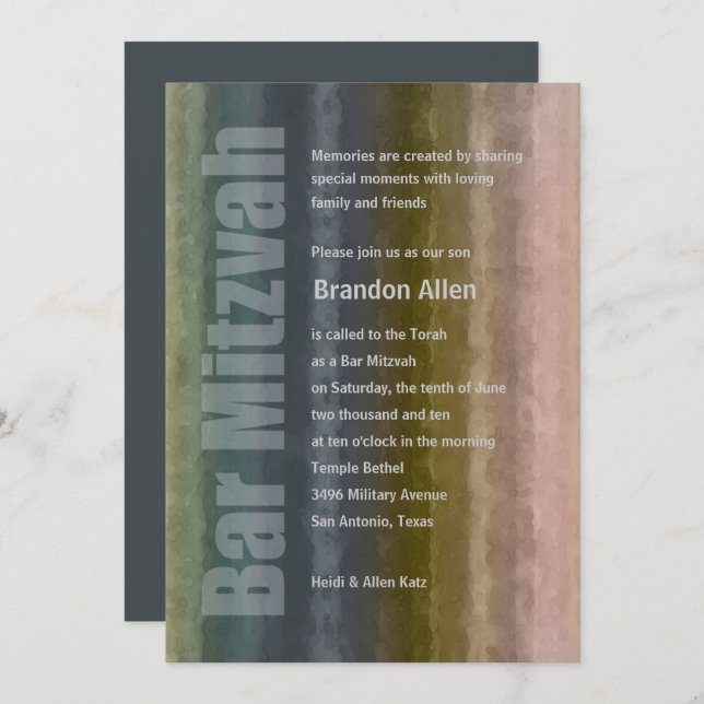 Convites Bar Mitzvah Watercolor Stripes (Frente/Verso)