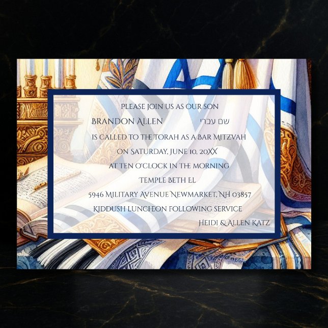 Convites Bar Mitzvah Watercolor Tallit 3 (Criador carregado)