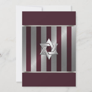 Convites Bar Mitzvah Wine and Silver Stripe