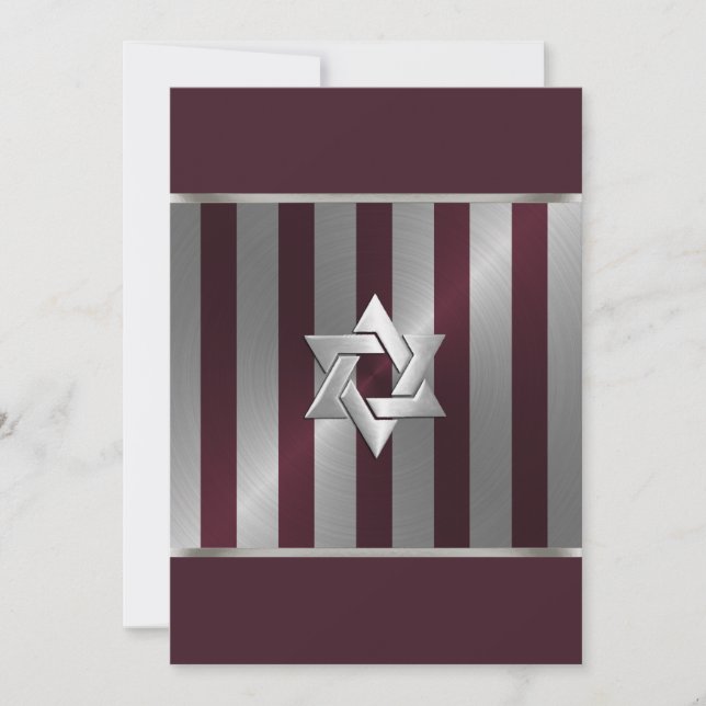 Convites Bar Mitzvah Wine and Silver Stripe (Frente)