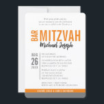 Convites BAR MODERN MITZVAH data de tendência cinza laranja<br><div class="desc">por kat massard > WWW.SIMPLYSWEETPAPERIE.com Ame o design,  mas gostaria de ver algumas mudanças - outro esquema de cores,  produto,  adicionar uma foto ou adaptado para uma ocasião diferente - não me preocupes simplesmente me contatar - estou feliz em ajudar! - - - -</div>