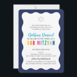 Convites BAR MODERNO MITZVAH arco-íris cores borda ondulada<br><div class="desc">por kat massard >> https://linktr.ee/simplysweetpaperie << Um design de convite moderno, simplesmente clássico, para o BAR do seu filho, Bat ou B'NAI MITZVAH TIP :: 1. Para alterar/mover gráficos e fontes e adicionar mais texto - pressione o botão "personalizar". - - - - - - - - - - -...</div>