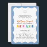 Convites BAR MODERNO MITZVAH arco-íris cores borda ondulada<br><div class="desc">por kat massard >> https://linktr.ee/simplysweetpaperie << Um design de convite moderno, simplesmente clássico, para o BAR do seu filho, Bat ou B'NAI MITZVAH TIP :: 1. Para alterar/mover gráficos e fontes e adicionar mais texto - pressione o botão "personalizar". - - - - - - - - - - -...</div>
