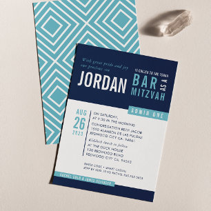 Convites BAR MODERNO MITZVAH bloco legal marinho aqua azul