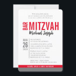 Convites BAR MODERNO MITZVAH data de tendência cinza vermel<br><div class="desc">por kat massard > WWW.SIMPLYSWEETPAPERIE.com Ame o design,  mas gostaria de ver algumas mudanças - outro esquema de cores,  produto,  adicionar uma foto ou adaptado para uma ocasião diferente - não me preocupes simplesmente me contatar - estou feliz em ajudar! - - - -</div>
