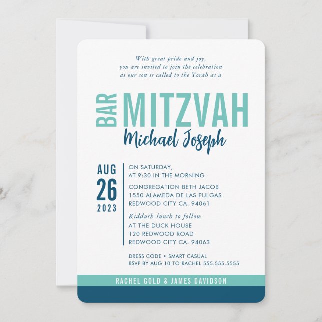 Convites BAR MODERNO MITZVAH data de tendência verde-menta  (Frente)