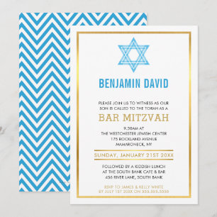 Convites BAR MODERNO MITZVAH INVITE estrela de joia azul-ou