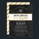 Convites BAR MODERNO MITZVAH - Letra negra com dourado<br><div class="desc">pelo kat massard >> kat@simplysweetPAPERIE.com <<< design de convite de tendência para o BAR do seu filho MITZVAH Setup como modelo, é simples você adicionar seus próprios detalhes ou clicar no botão personalizar e você pode adicionar ou alterar texto, fontes, tamanhos etc. DICA: 1. Para alterar/mover gráficos / alterar a...</div>