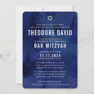 Convites BAR MODERNO MITZVAH padrão azul escuro simples