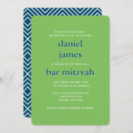 Convites Bar moderno Mitzvah Typografia Azul Verde