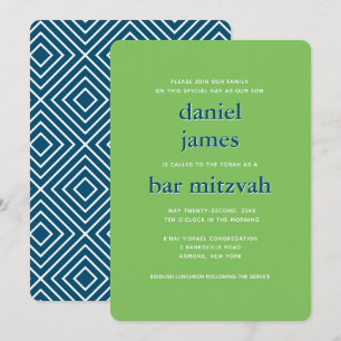 Convites Bar moderno Mitzvah Typografia Azul Verde