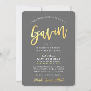 Convites BAR moderno PERSONALIZADO Mitzvah para Ouro Faux d