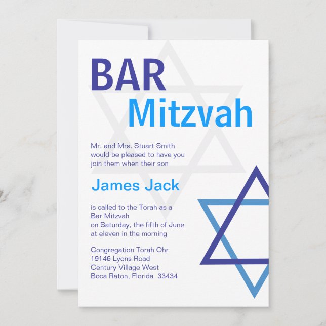 Convites Bar Moderno - Visão Mitzvah - Azul e Branco (Frente)