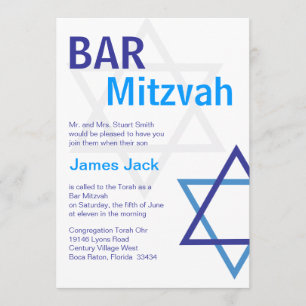 Convites Bar Moderno - Visão Mitzvah - Azul e Branco