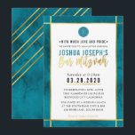 Convites BAR MONOGRAM MITZVAH Tal Blue Gold stripe<br><div class="desc">pelo kat massard >> kat@simplysweetPAPERIE.com <<< design de convite de tendência para o BAR do seu filho MITZVAH Setup como modelo, é simples você adicionar seus próprios detalhes ou clicar no botão personalizar e você pode adicionar ou alterar texto, fontes, tamanhos etc. DICA: 1. Para alterar/mover gráficos / alterar a...</div>
