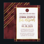 Convites BAR MONOGRAMA MITZVAH vermelho-escuro ouro<br><div class="desc">pelo kat massard >> kat@simplysweetPAPERIE.com <<< design de convite de tendência para o BAR do seu filho MITZVAH Setup como modelo, é simples você adicionar seus próprios detalhes ou clicar no botão personalizar e você pode adicionar ou alterar texto, fontes, tamanhos etc. DICA: 1. Para alterar/mover gráficos / alterar a...</div>