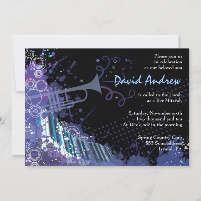Convites Bar Musical de Trompete e Piano Bat Mitzvah Convit (Frente)