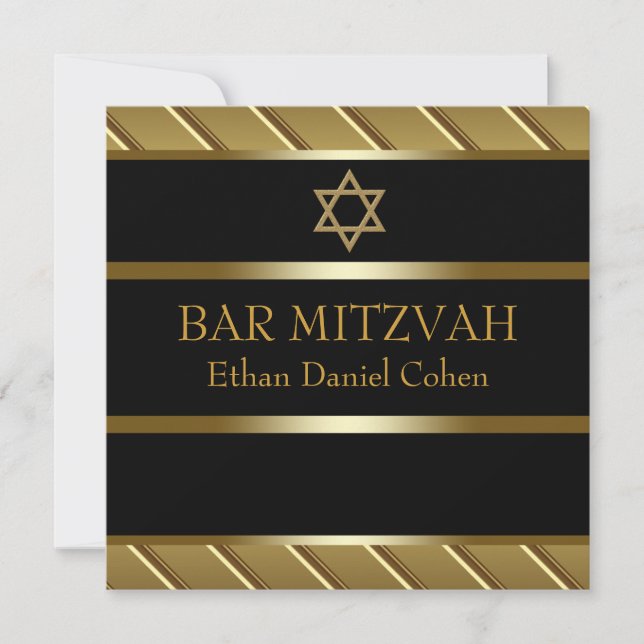 Convites Bar negro e Dourado Mitzvah (Frente)