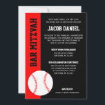 Convites Bar Negro Vermelho de Baseball Mitzvah<br><div class="desc">Os modernos convites para o Bar Mitzvah,  vermelho e preto de baseball. Personalize facilmente o seu evento.</div>