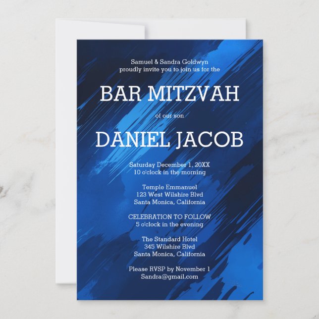 Convites Bar Personalizado de Traços Azuis BAT MITZVAH (Frente)
