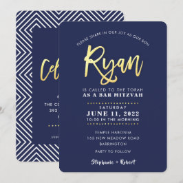 Convites BAR PERSONALIZADO Mitzvah marinho moderno + nome d