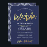 Convites BAR PERSONALIZADO Mitzvah marinho moderno   nome d<br><div class="desc">*** NOTA - O EFEITO DA FOLHA DE OURO É UMA IMPRESSÃO *** - - - - - - - - - - - - - - - - - - - - - - - - - - - - - - - - - - - - - -...</div>