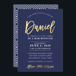 Convites BAR PERSONALIZADO Mitzvah marinho moderno   nome D<br><div class="desc">*** NOTA - O EFEITO DA FOLHA DE OURO É UMA IMPRESSÃO *** - - - - - - - - - - - - - - - - - - - - - - - - - - - - - - - - - - - - - -...</div>