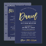 Convites BAR PERSONALIZADO Mitzvah marinho moderno   nome D<br><div class="desc">*** NOTA - O EFEITO DA FOLHA DE OURO É UMA IMPRESSÃO *** - - - - - - - - - - - - - - - - - - - - - - - - - - - - - - - - - - - - - -...</div>