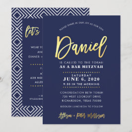Convites BAR PERSONALIZADO Mitzvah marinho moderno + nome D