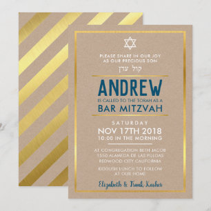 Convites bar personalizado MITZVAH smart bold type gold kra