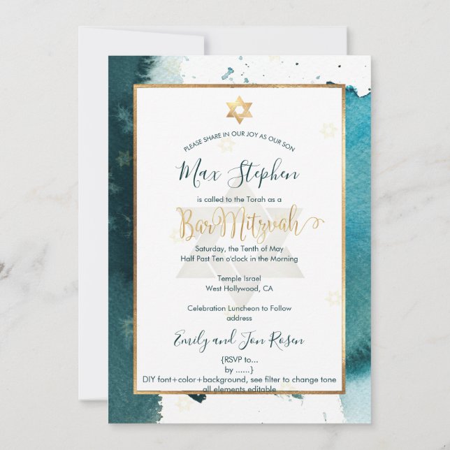 Convites Bar PixDezines Mitzvah|Cor Verde Teal (Verso)