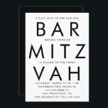 Convites Bar preto branco Ultra moderno Mitzvah<br><div class="desc">Convite Mitzvah,  Bar Ultra Moderno Branco Negro</div>