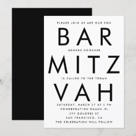 Convites Bar preto branco Ultra moderno Mitzvah