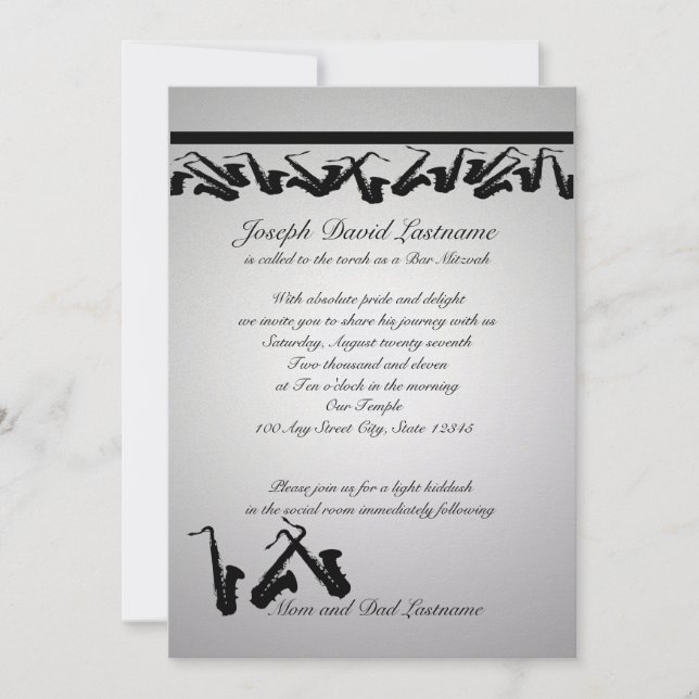 Convites Bar Saxofone Mitzvah Invite (Frente)