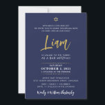 Convites BAR SCRIPT MITZVAH inscrição marinho ouro azul<br><div class="desc">por kat massard >> WWW.SIMPLYSWEETPAPERIE.COM << Um design elegante e simples para o BAT do seu filho ou BAR MITZVAH Love the design, mas gostaria de ver algumas mudanças - outro esquema de cores, produto, adicionar uma foto ou adaptado para uma ocasião diferente - não se preocupe, basta entrar em...</div>