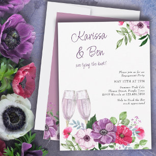 Convites Bar Stock de Flores Rosa Roxo Festa de Noivado