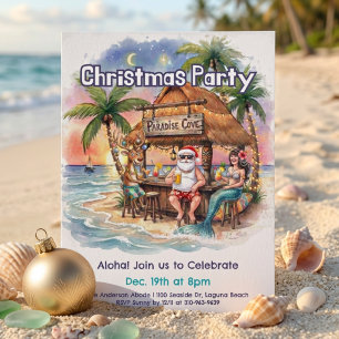 Convites Bar Tiki da Mermaid de Natal do Papai Noel Tropica