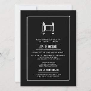 Convites Bar Torah Simples Preto Mitzvah