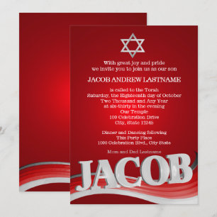 Convites Bar Vermelho da Onda de Aço Jacob Mitzvah