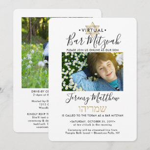 Convites Bar Virtual Hebraico Mitzvah 2 Foto Dourada