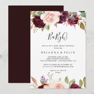 Convites Barbecue Chá de fraldas Floral Russo