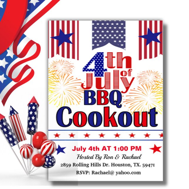 Convites Barbecue De Cookout, Bandeira Americana, 4 De Julh (Criador carregado)
