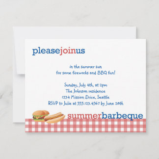 Convites Barbeque de verão de gingham vermelho 4 de julho