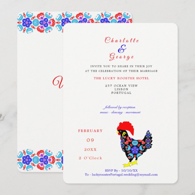Convites Barcelos Rooster Emblema Nacional Português (Frente/Verso)