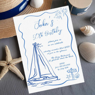 Convites Barco à Vela Excêntrico Doodles de Mão Aniversário
