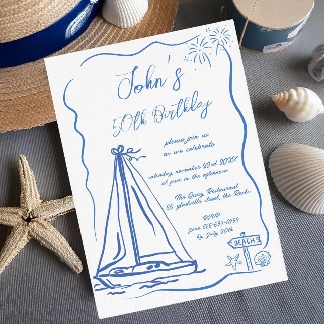 Convites Barco à Vela Excêntrico Doodles de Mão Aniversário (Criador carregado)